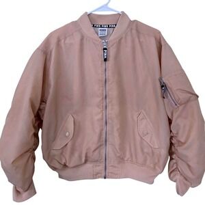 PINK Victoria's Secret Bomber Jacket Blush Pink Logo Zip Up Casual XS